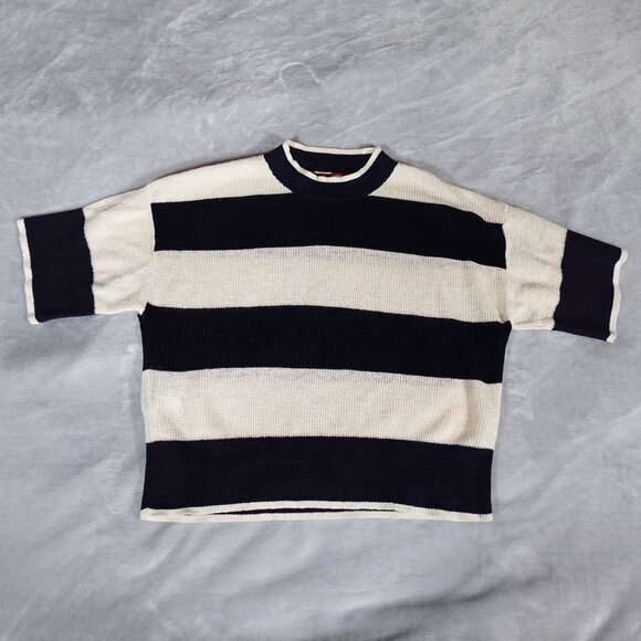 Comptoir Des Cotonniers Linen Knit Top Womens Size 1 (Fits S) Cropped Striped - Picture 1 of 9